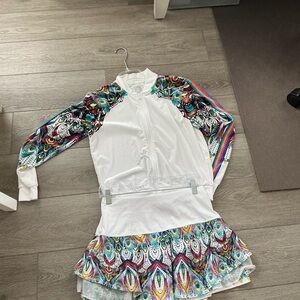 Lucky In Love Velour Fabric Jacket Long Sleeve Full Zip Colorful and Skirt Set